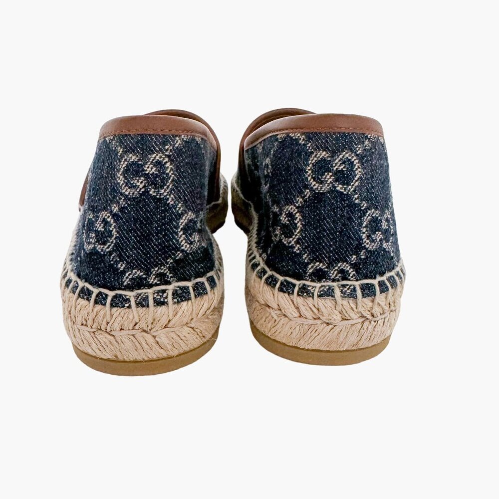 Gucci GG Monogram Espadrille Flats EU 37 US 7 Navy Blue Denim Slip On Rope Shoe - Picture 7 of 11